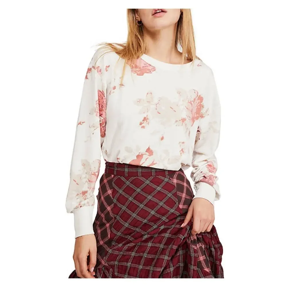 Free People We The Free Arielle Cream Floral Long Sleeve Top Sz.S NWT